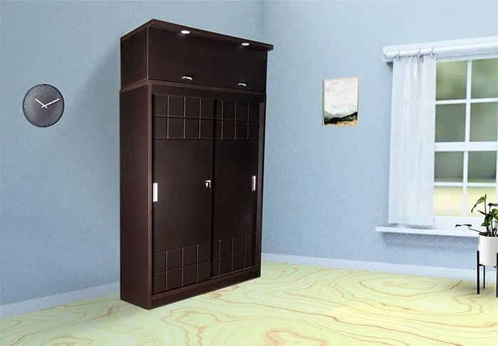 VIVDeal Dark Wenge Checkered Sliding Wardrobe With Loft